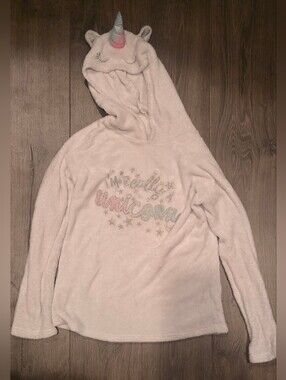 Justice Girls Size 16/18 White Unicorn Fleece Pullover Hoodie